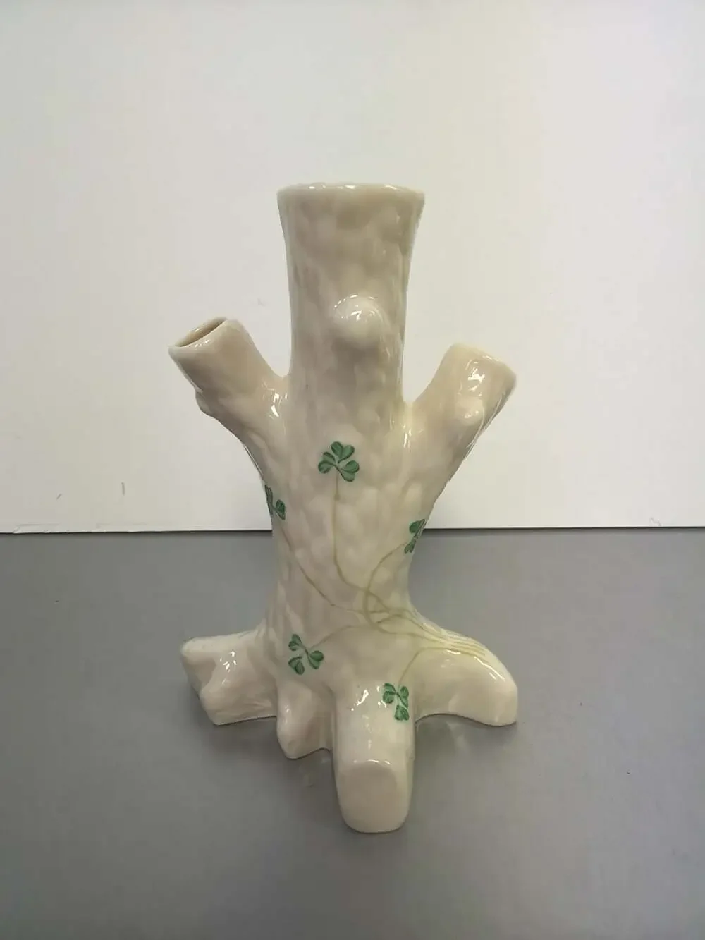 Belleek Ireland Shamrock Tree Trunk Triple Spill Vase 6th Mark‎
